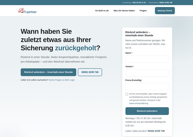 Screenshot der Webseite datensichern.info