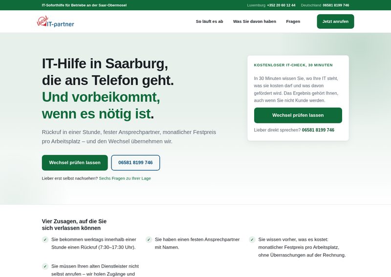 Screenshot der Webseite saarburg-it.de