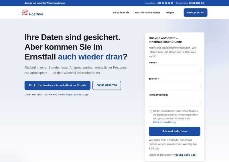 Screenshot der Webseite wir-sichern-daten.de