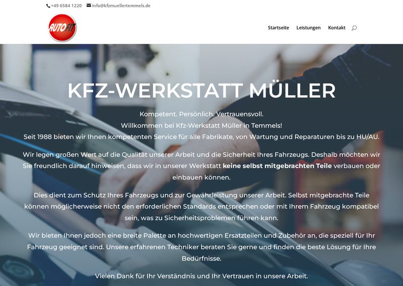 Screenshot der Webseite kfzmuellertemmels.de